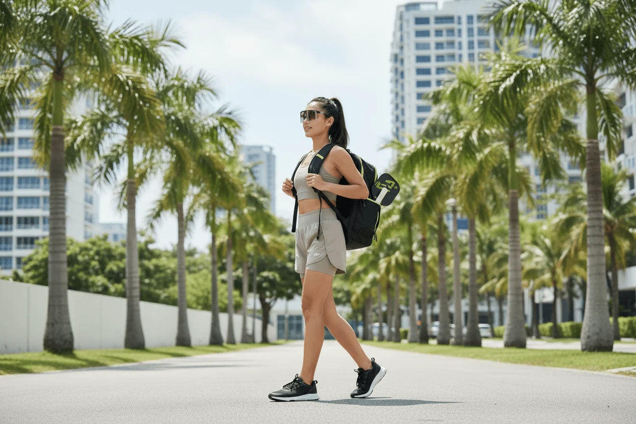 Lady wearing Non Polarised Sunglasses Carrying Pickleball Bag