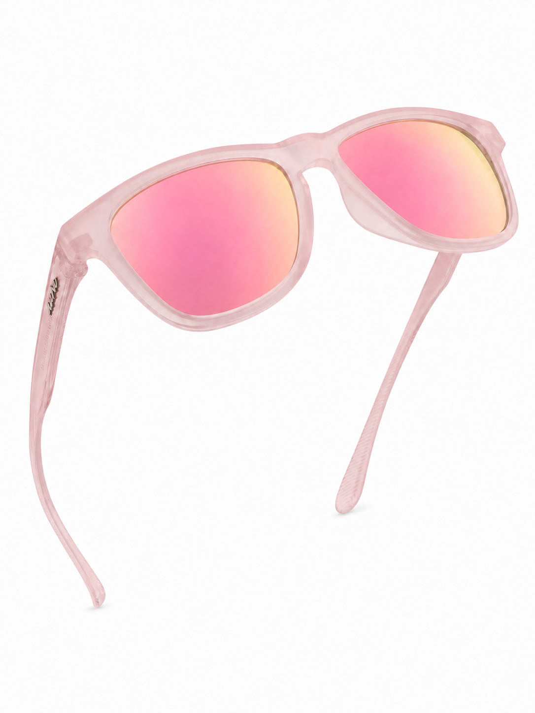 Light pink sunglasses with mirrored pink and gold reflective lenses, shown on a clean white background.